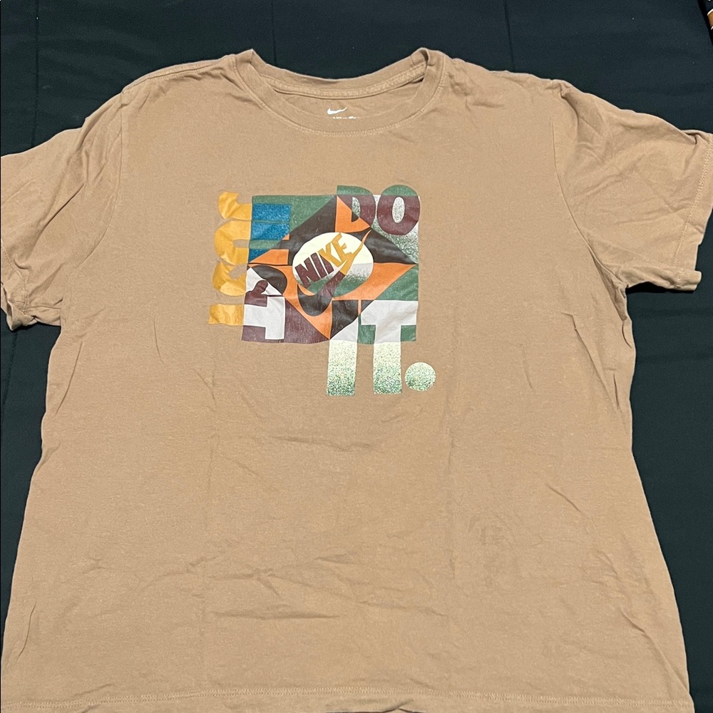 Nike Tan T-Shirt with Multicolor Graphic